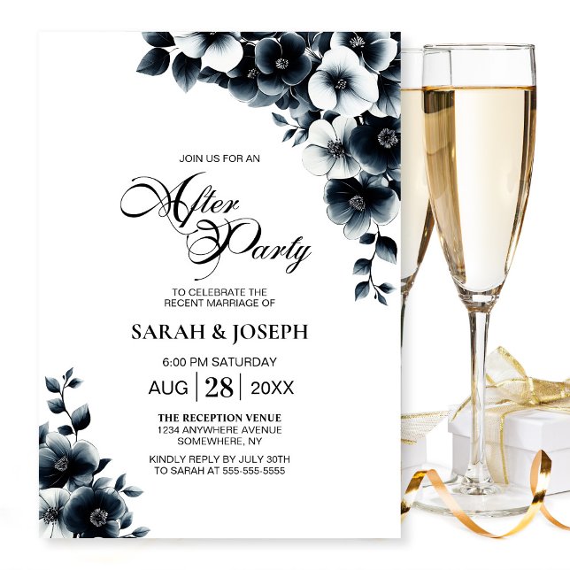 Black and White Floral Wedding After Party Inbjudningar (Skapare uppladdad)