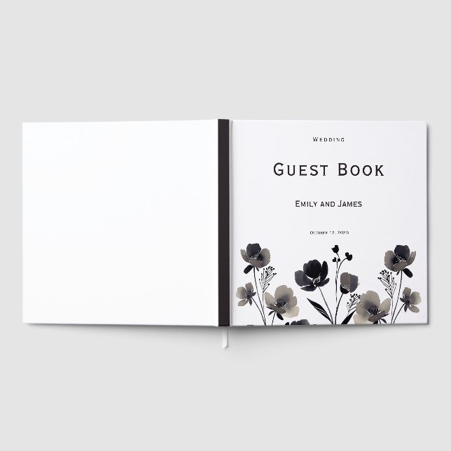 Black and White Floral Wedding Gästböcker (Full)