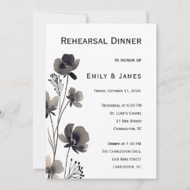 Black and White Floral Wedding Inbjudningar