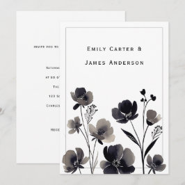 Black and White Floral Wedding Inbjudningar