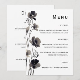 Black and White Floral Wedding Meny
