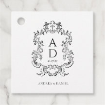 Black and White Floral Wedding Monogram 