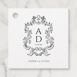 Black and White Floral Wedding Monogram  Gåvor Etiketter