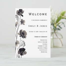 Black and White Floral Wedding Program