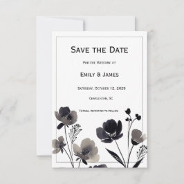 Black and White Floral Wedding Spara Datumet