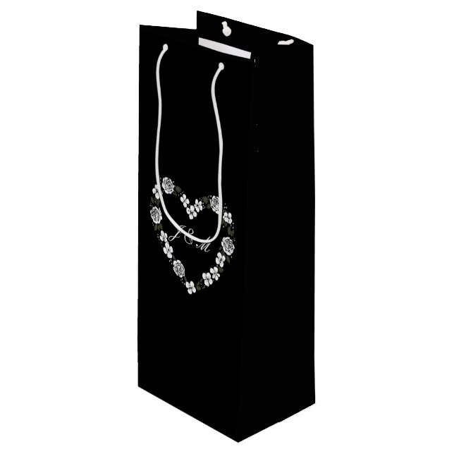  Black and White Floral Wedding Wine Gift Bag (Framsidan Vinklad)