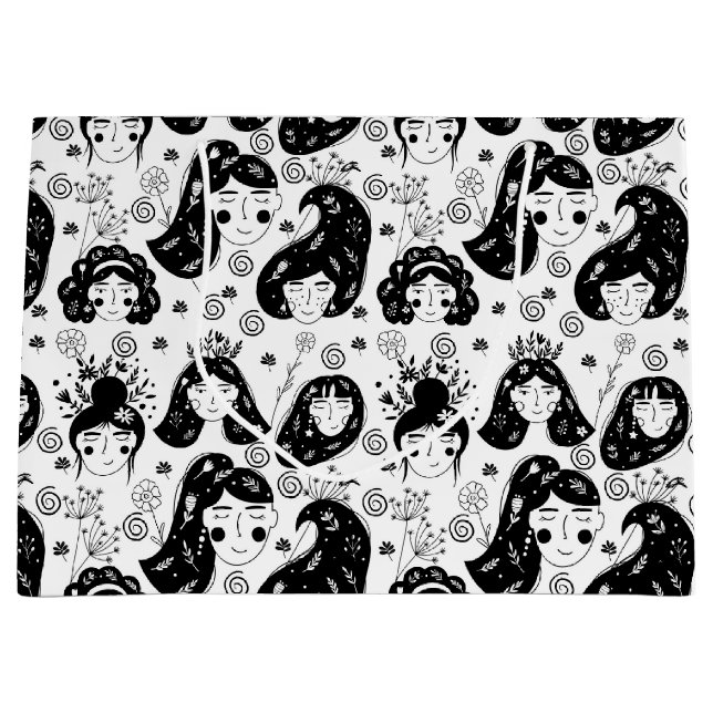 Black and White Flower Child Girl Gift Bag (Framsidan)