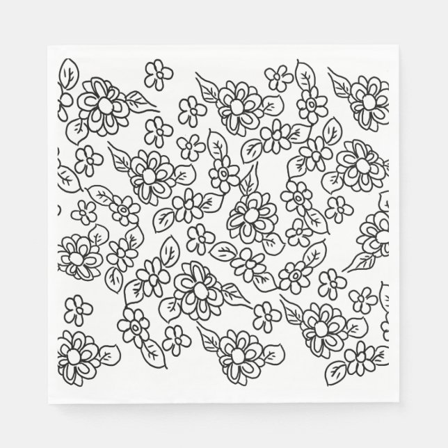 Black and white flower drawing pappersservett (Framsidan)