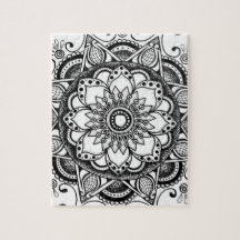 Black and White Flower Mandala Art Jigszle Puzzle