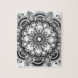 Black and White Flower Mandala Art Jigszle Puzzle Pussel