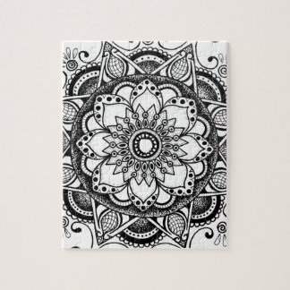 Black and White Flower Mandala Art Jigszle Puzzle Pussel