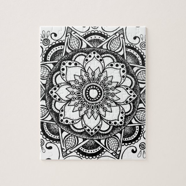 Black and White Flower Mandala Art Jigszle Puzzle Pussel (Vertikal)