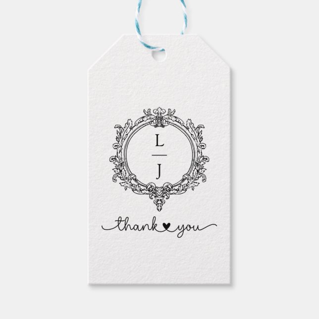 black and white foliage Crest wedding invitation Presentetikett (Framsidan)