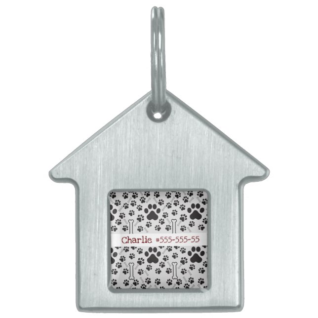 Black and white Footprint pet ID-bricka Husdjur (Framsidan)