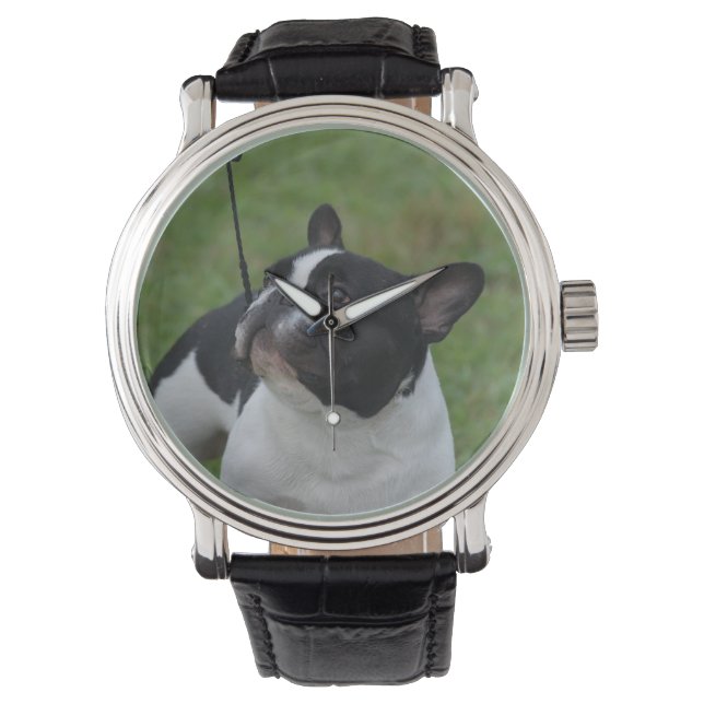 Black and White Fransk Bulldog Armbandsur (Framsida)