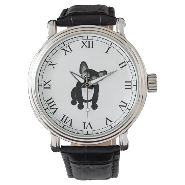 Black and White Fransk Bulldog Armbandsur (Framsida)