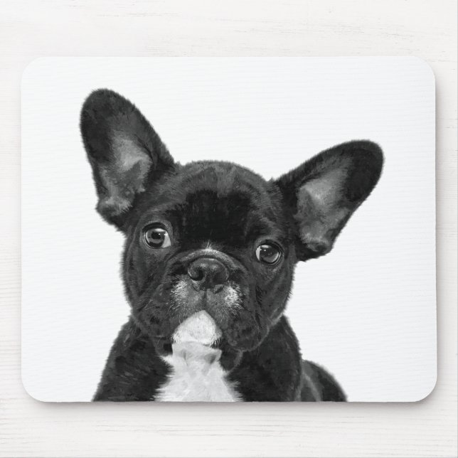 Black and White Fransk Bulldog Porträtt Musmatta (Framsidan)
