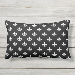 Black and White Fransk Fleur de Lis Outdoor Lumbarkudde