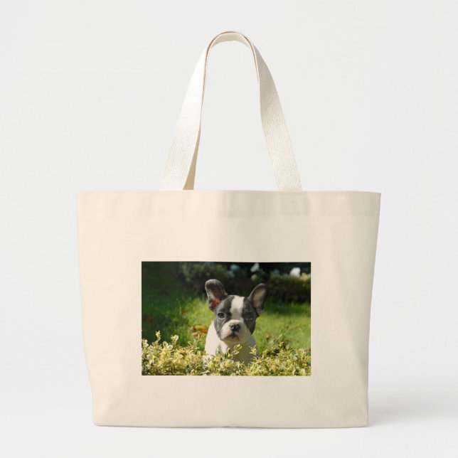Black and White French Bull Dog Puppy Jumbo Tygkasse (Framsidan)