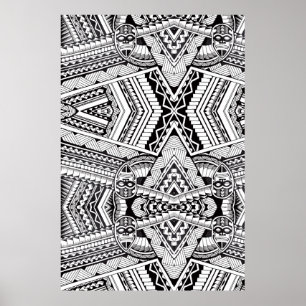 Black and White Geometric Mandala Tribal Mönster Poster