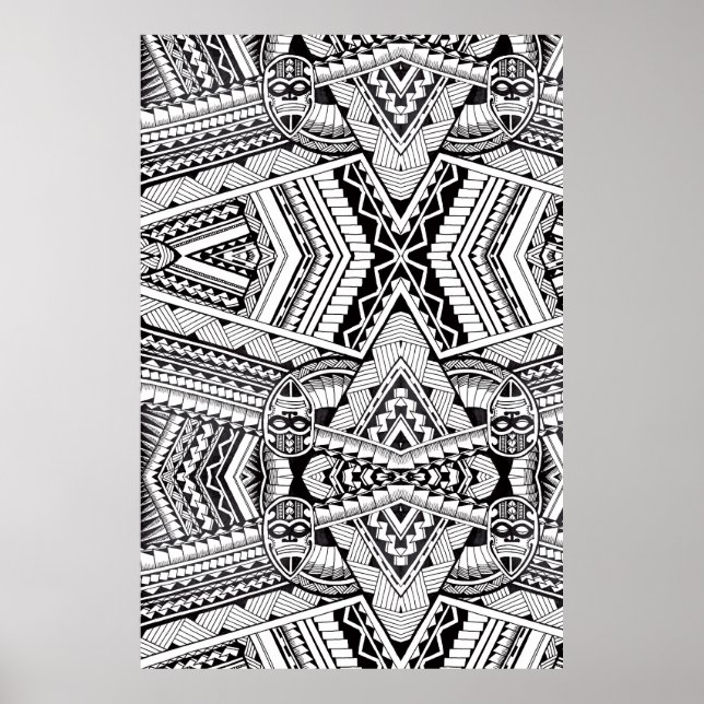 Black and White Geometric Mandala Tribal Mönster Poster (Framsidan)
