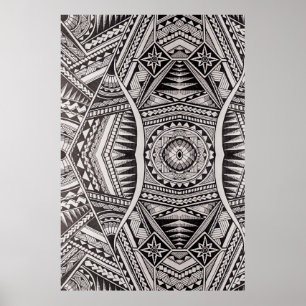Black and White Geometric Mandala Tribal Mönster Poster