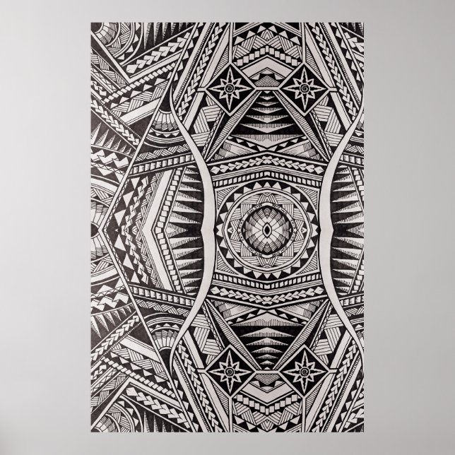 Black and White Geometric Mandala Tribal Mönster Poster (Framsidan)
