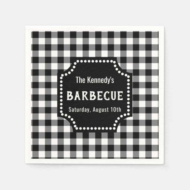 Black and White Gingham BBQ Pappersservett (Framsidan)