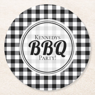 Black and White Gingham BBQ Underlägg Papper Rund