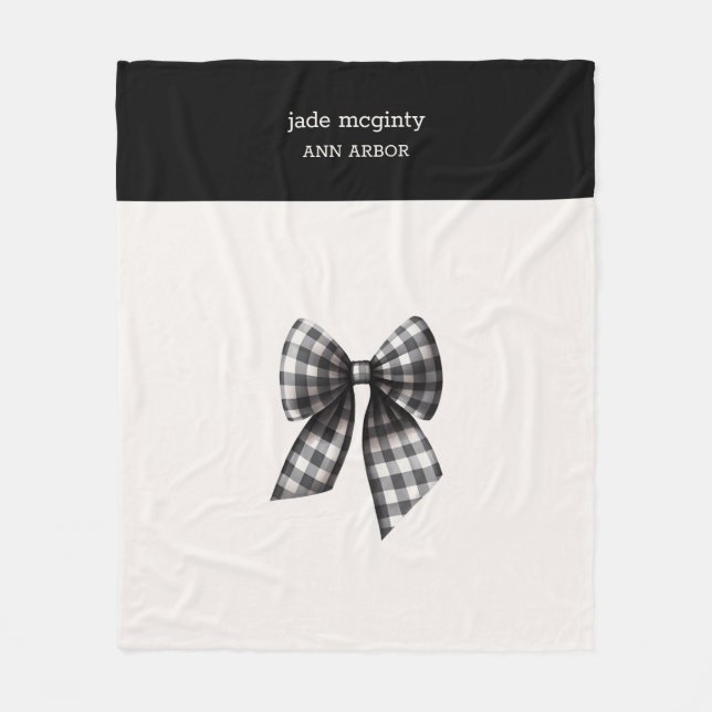 Black and White Gingham Checked Bow Fleecefilt (Framsidan)