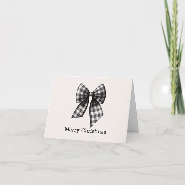 Black and White Gingham Checked Bow Gift or Helgkort (Framsida)