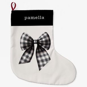 Black and White Gingham Checked Stor Julstrumpa