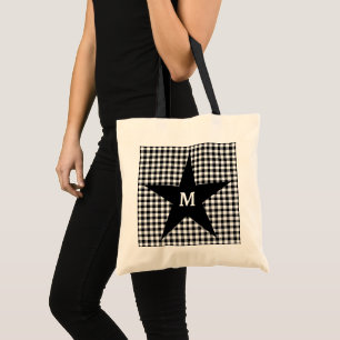 Black and White Gingham Customize Monogram Star Tygkasse