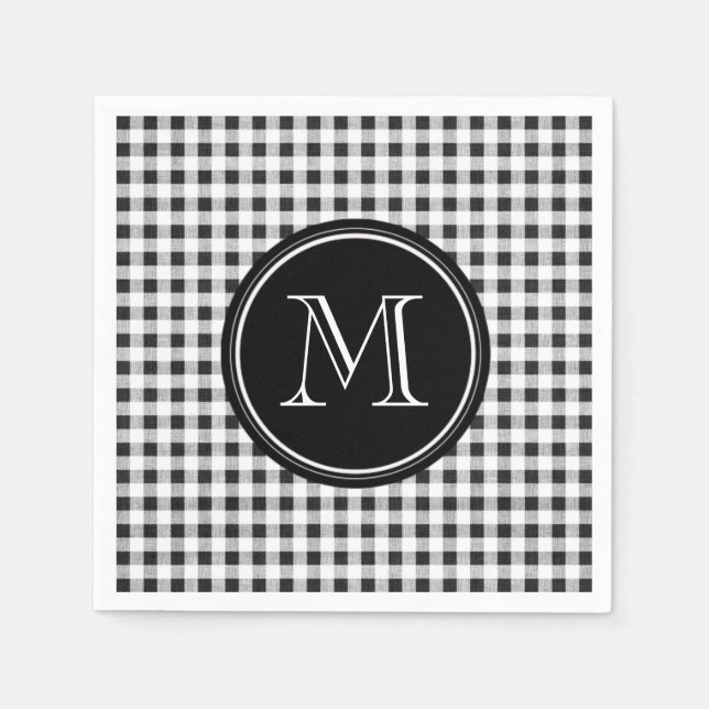 Black and White Gingham, Ditt Monogram Pappersservett (Framsidan)