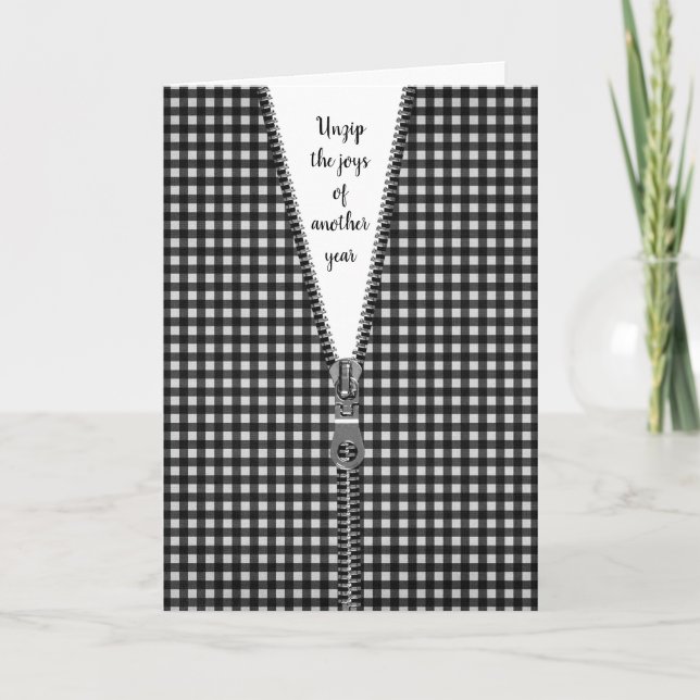 Black and White Gingham med Zipper for Birthday Kort (Framsida)