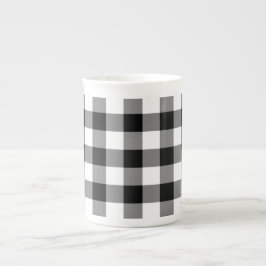 Black and White Gingham Mönster Benporslin Mugg
