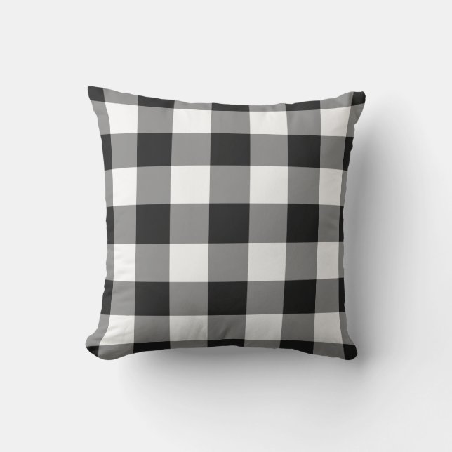 Black and White Gingham Mönster Checkered Kudde (Framsida)