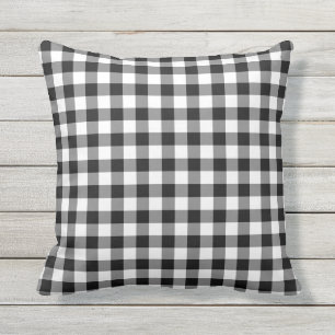 Black and White Gingham Mönster Checkered Kudde