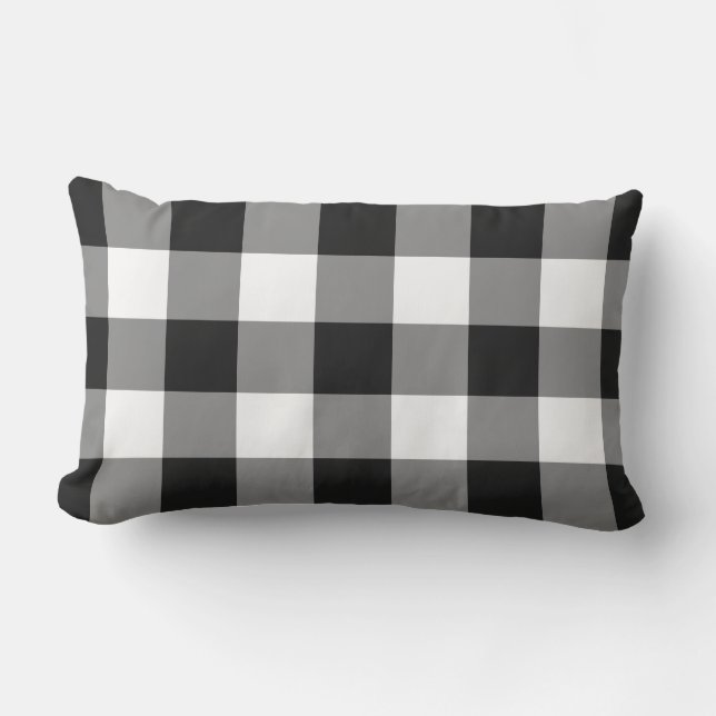 Black and White Gingham Mönster Checkered Lumbarkudde (Framsida)
