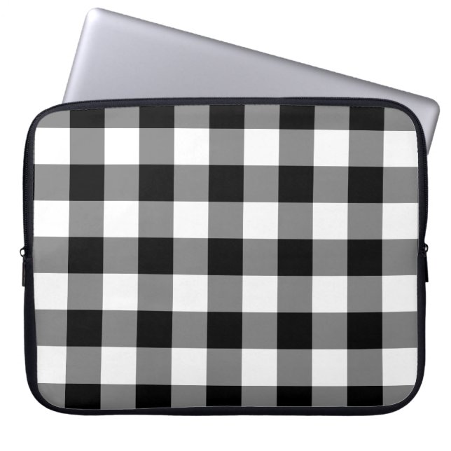 Black and White Gingham Mönster Laptop Fodral (Framsidan)