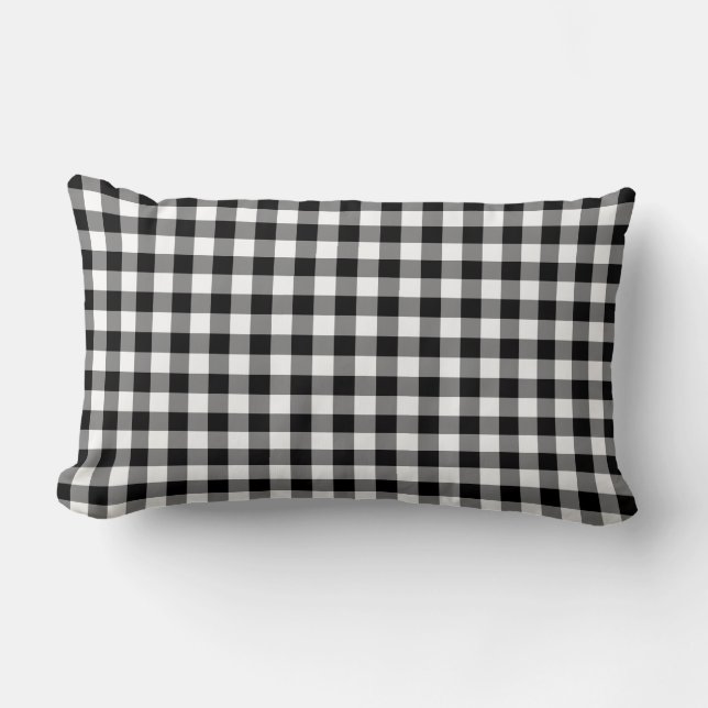 Black and White Gingham Mönster Lumbarkudde (Framsida)