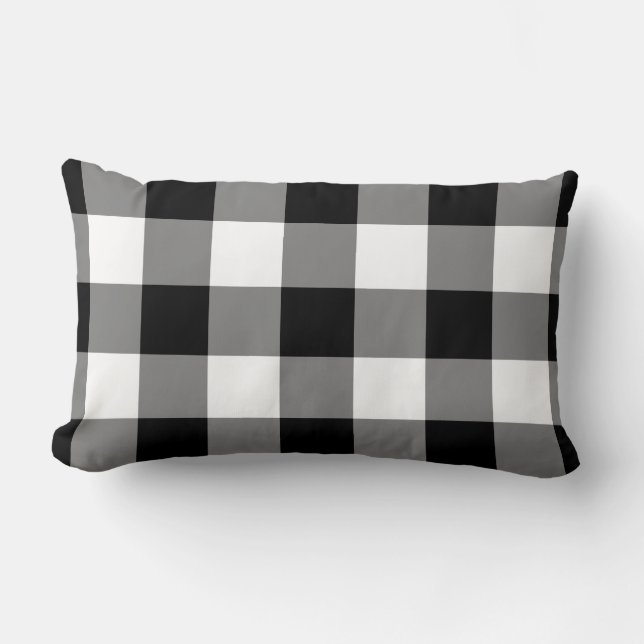 Black and White Gingham Mönster Lumbarkudde (Framsida)