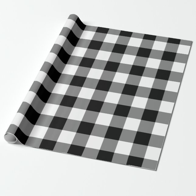 Black and White Gingham Mönster Presentpapper (Utrullad)