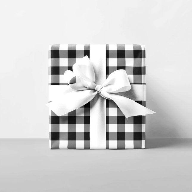 Black and White Gingham Mönster Presentpapper (Black and White Gingham Pattern Wrapping Paper)