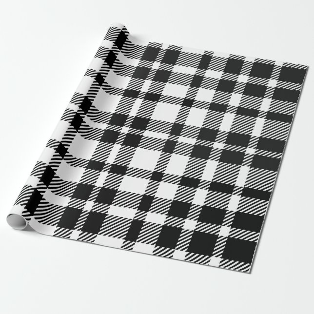 Black and White Gingham Mönster Presentpapper (Utrullad)
