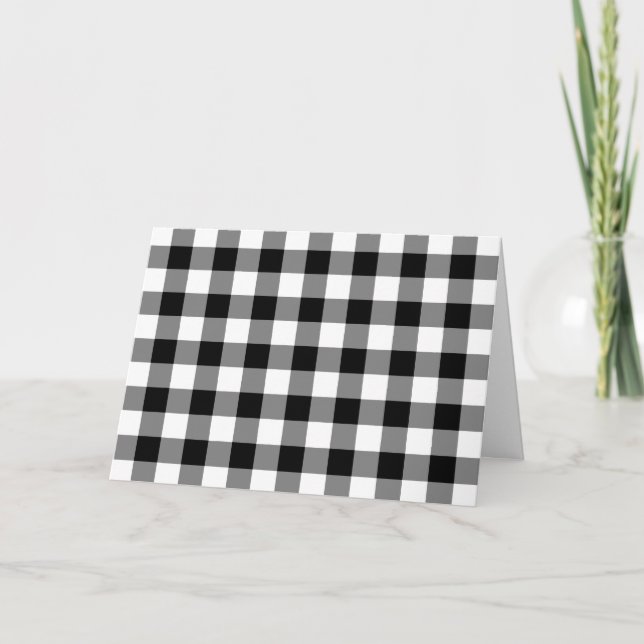 Black and White Gingham Mönster Tack Kort (Framsida)