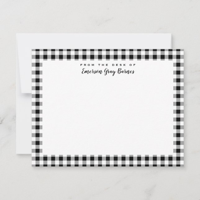Black and White Gingham Personal Stationery Card Tack Kort (Framsida)
