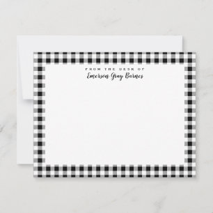 Black and White Gingham Personal Stationery Card Tack Kort