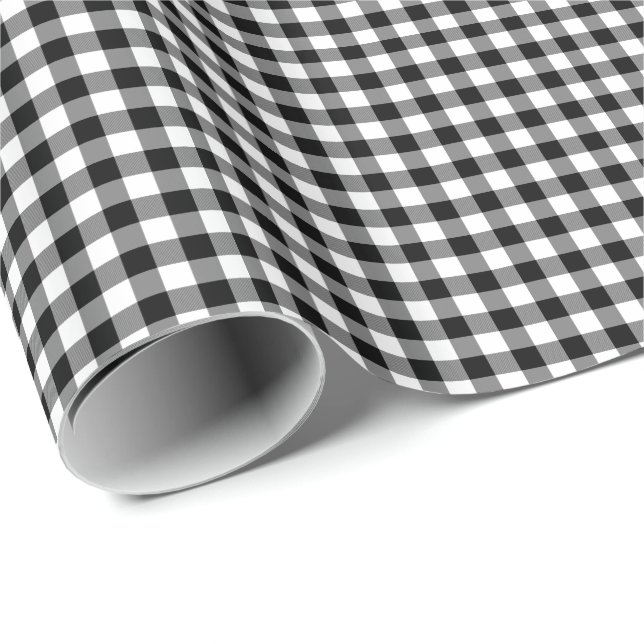 Black and White Gingham Presentpapper (Rullad Hörn)