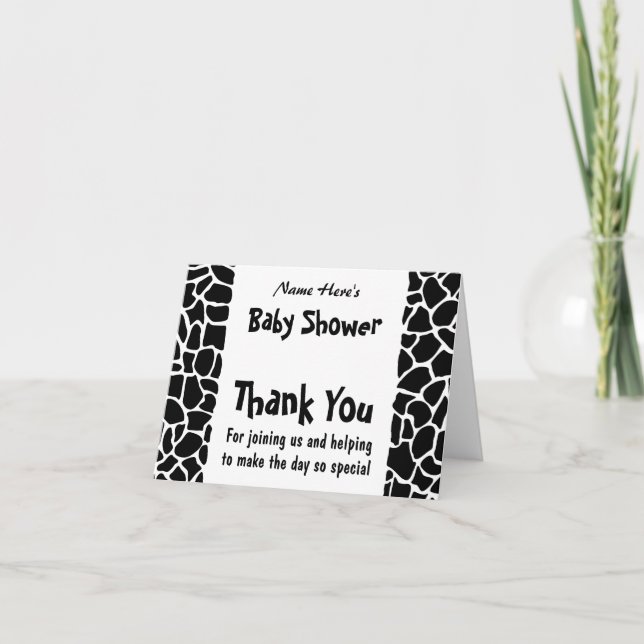 Black and White Giraffe Print Baby Shower Tack Kort (Framsida)